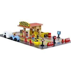 NWT Jeujura Wooden Building Set Service Station